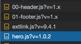 JavaScript assets in the browser inspector with the version as a URL query string.