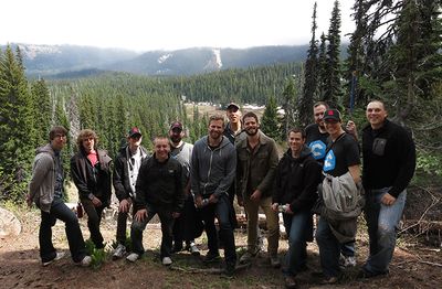 A group photo of Chromatic team members on a hike around lower Mt. Hood mountain.
