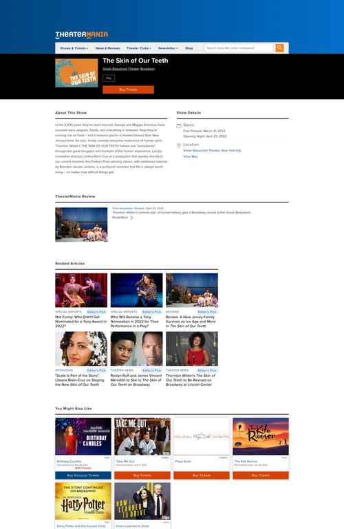 Screenshot of Theatermania website