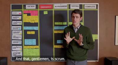 Zach Woods playing Jared, head of business development at Pied Piper introducing SCRUM